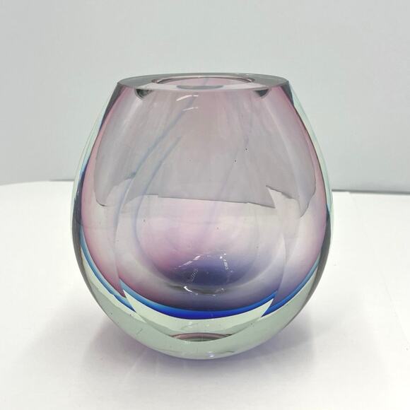 Sommerso Art Decorative Glass Vase Murano Style Ombre Purple/Blue 7"x6" - Picture 1 of 10